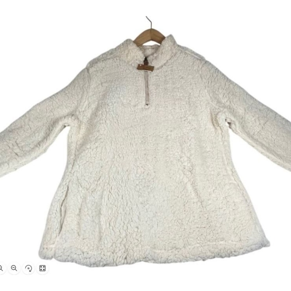 Weatherproof Vintage Cream Sherpa Faux Fur Quarter Zip Pullover Fleece Large